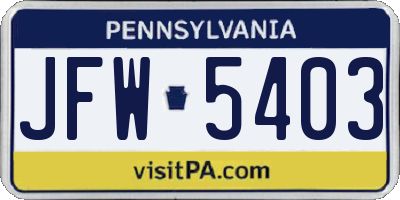 PA license plate JFW5403