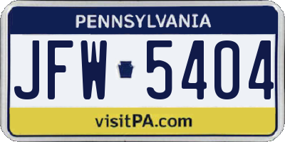 PA license plate JFW5404