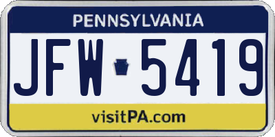 PA license plate JFW5419