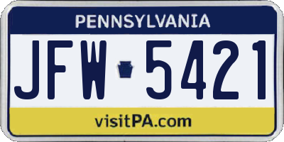 PA license plate JFW5421