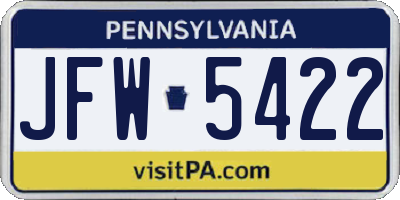 PA license plate JFW5422