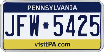 PA license plate JFW5425