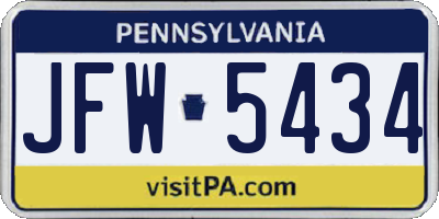 PA license plate JFW5434