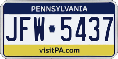 PA license plate JFW5437