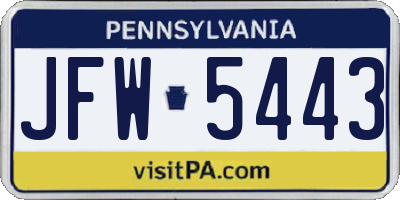 PA license plate JFW5443