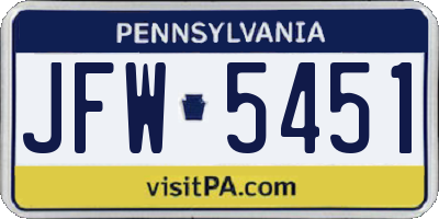 PA license plate JFW5451