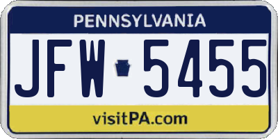 PA license plate JFW5455