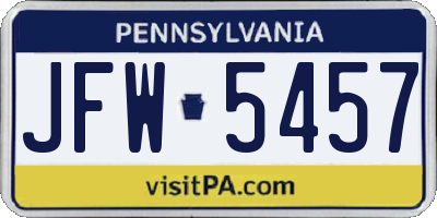 PA license plate JFW5457