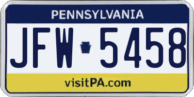 PA license plate JFW5458