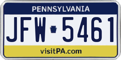 PA license plate JFW5461