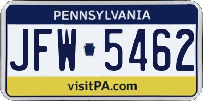 PA license plate JFW5462