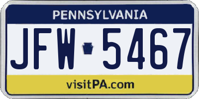 PA license plate JFW5467