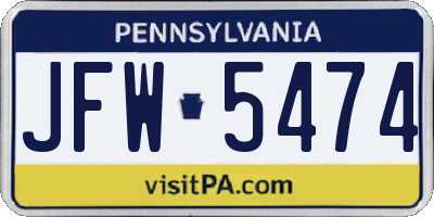 PA license plate JFW5474