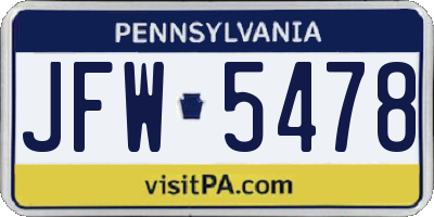 PA license plate JFW5478