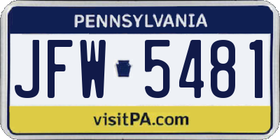 PA license plate JFW5481