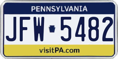 PA license plate JFW5482