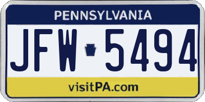 PA license plate JFW5494