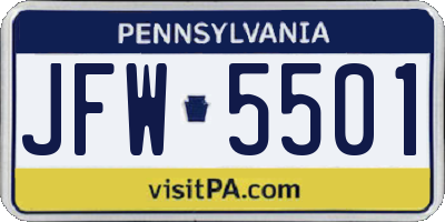 PA license plate JFW5501