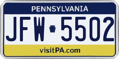 PA license plate JFW5502