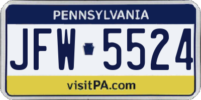 PA license plate JFW5524