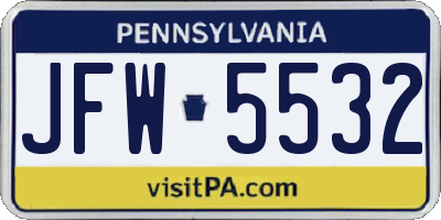 PA license plate JFW5532