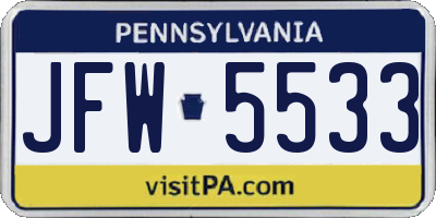 PA license plate JFW5533