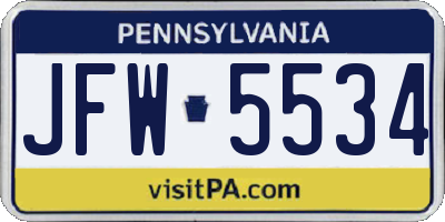 PA license plate JFW5534
