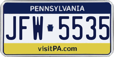 PA license plate JFW5535