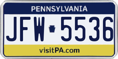 PA license plate JFW5536
