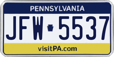 PA license plate JFW5537