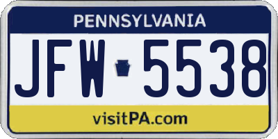 PA license plate JFW5538