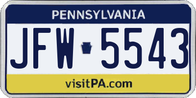 PA license plate JFW5543