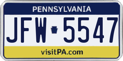 PA license plate JFW5547
