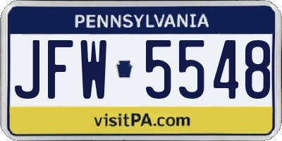 PA license plate JFW5548
