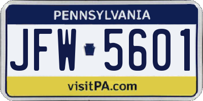 PA license plate JFW5601
