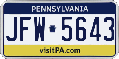 PA license plate JFW5643
