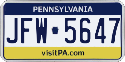 PA license plate JFW5647