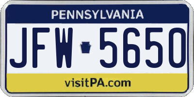 PA license plate JFW5650