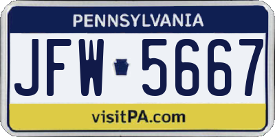 PA license plate JFW5667