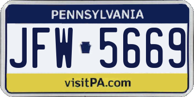 PA license plate JFW5669