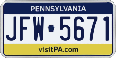 PA license plate JFW5671