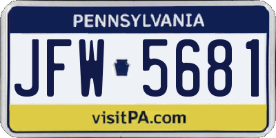 PA license plate JFW5681
