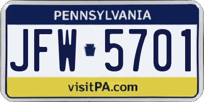 PA license plate JFW5701