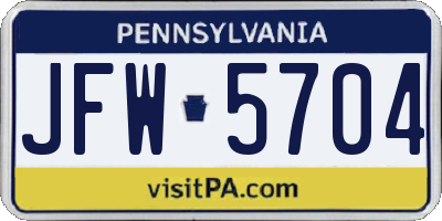 PA license plate JFW5704