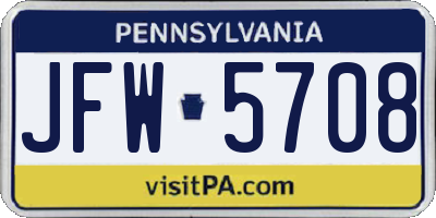 PA license plate JFW5708