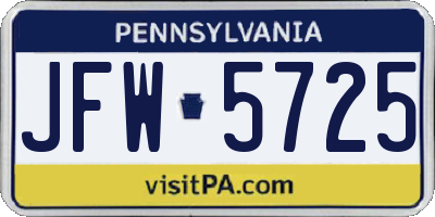 PA license plate JFW5725
