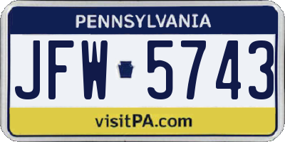 PA license plate JFW5743