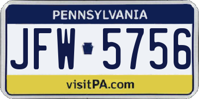 PA license plate JFW5756