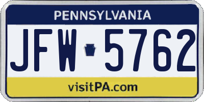 PA license plate JFW5762
