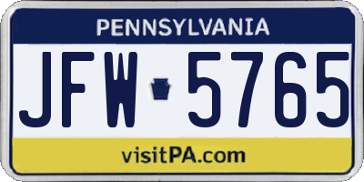 PA license plate JFW5765